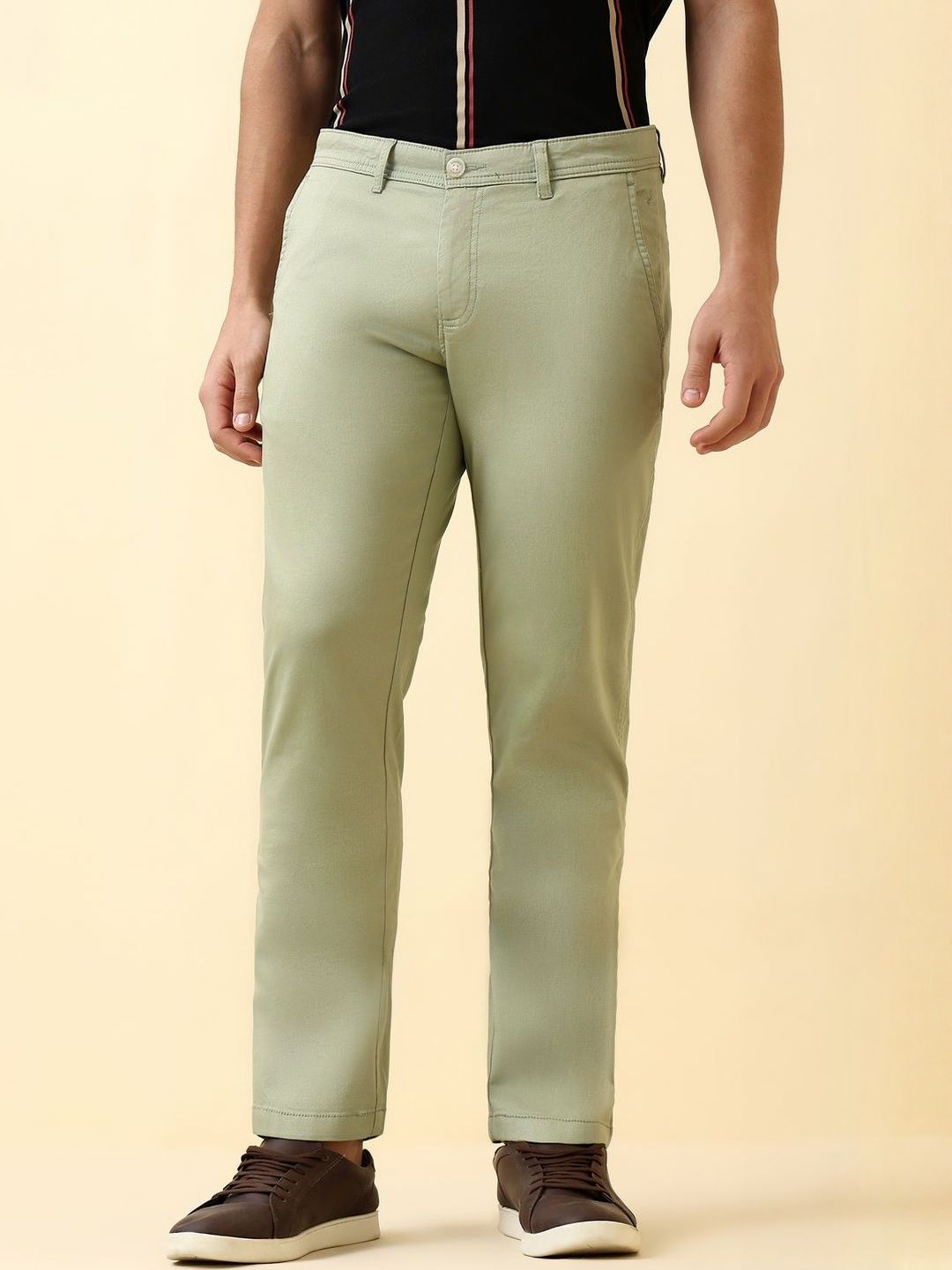 Allen Solly Men Cotton Green Textured Casual Trousers-picture-33