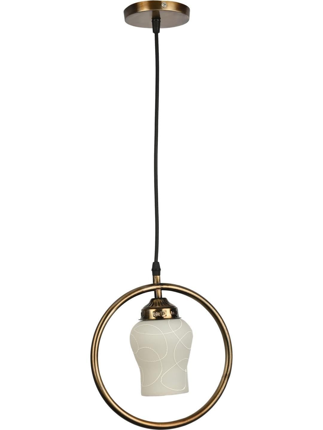 1ST TIME White & Gold-Toned Printed Metal Bell Shaped Ceiling Lamp-image-9