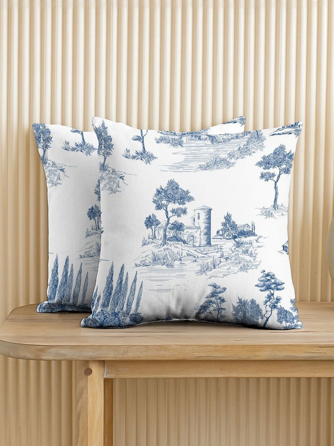 CASABLEU White Set Of 2 Ethnic Motifs Printed Square Cushion Covers 16" X 16"-image-3