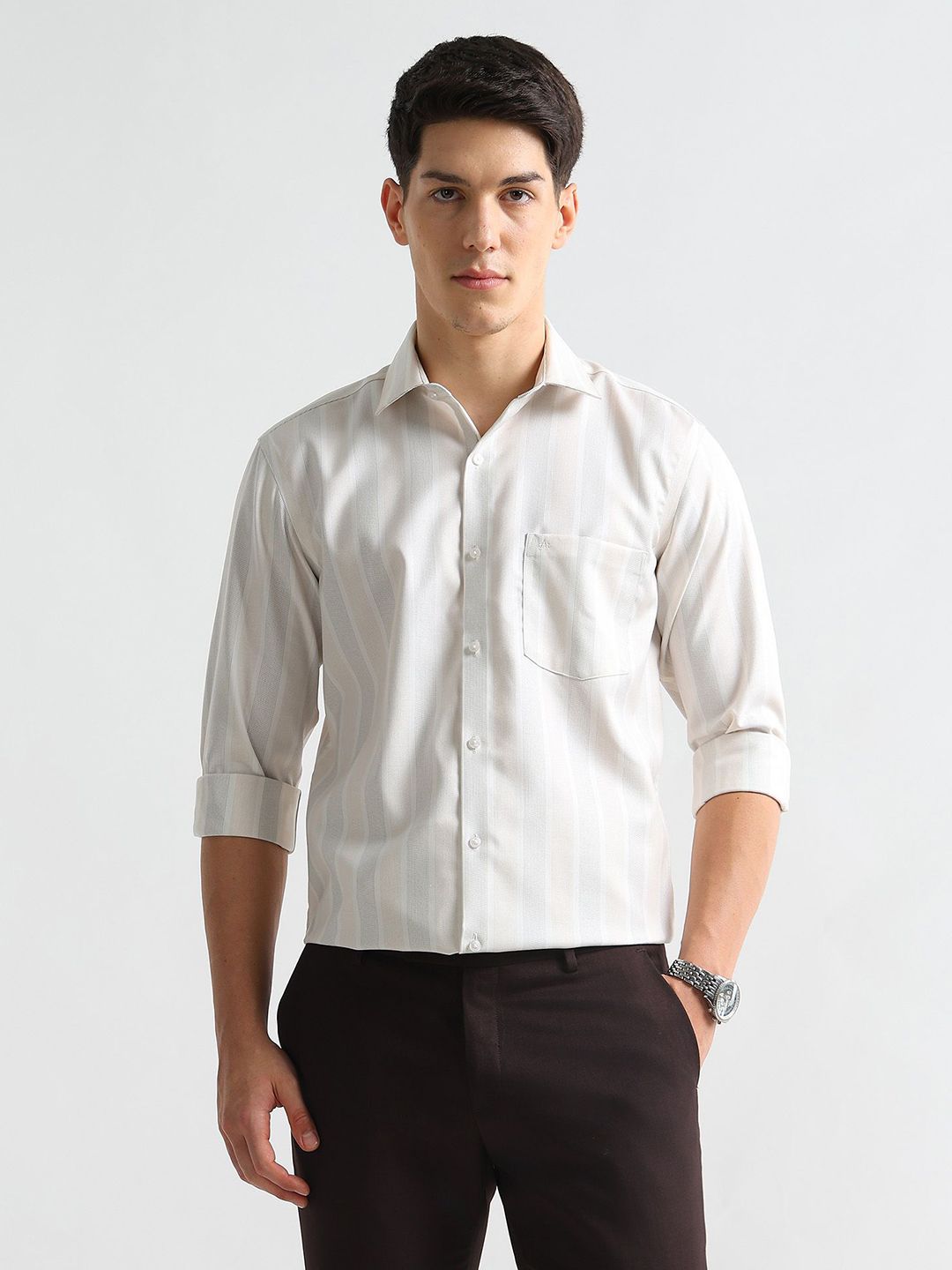 Arrow Men Vertical Striped Auto Press Formal Shirt-picture-36