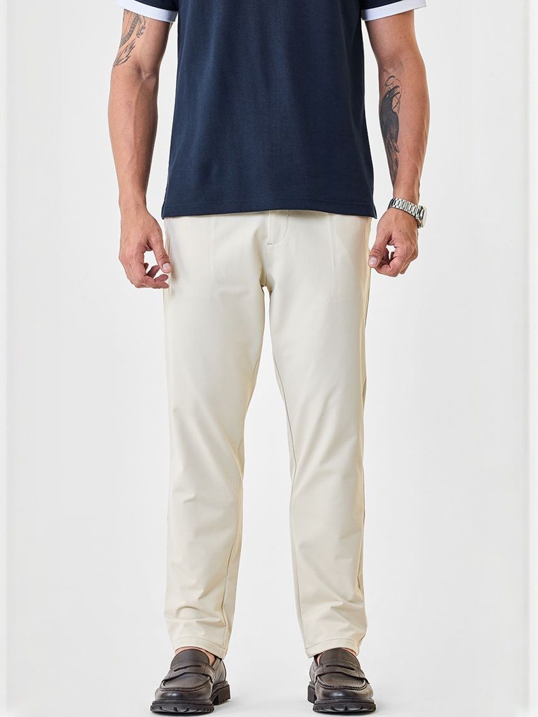 Snitch Men Beige Mid-Rise Relaxed Fit Trouser-picture-17