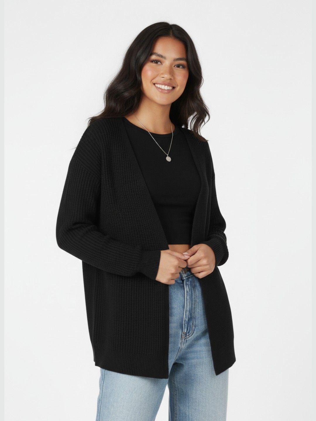 glitchez Ribbed Front Open Longline Sweater-picture-13