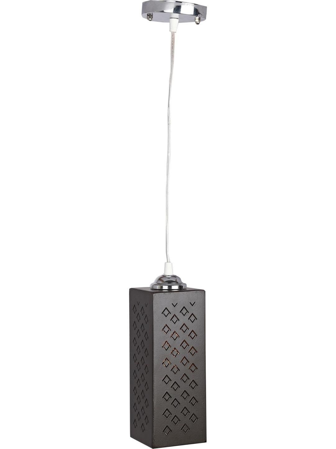 1ST TIME Black & Silver-Toned Textured Rectangle Hanging Ceiling Lamp-image-43