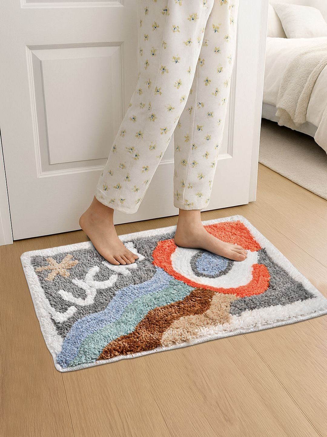 FABINALIV Grey & White Abstract Anti-Skid Skin-Friendly Extra Soft Doormat-picture-23