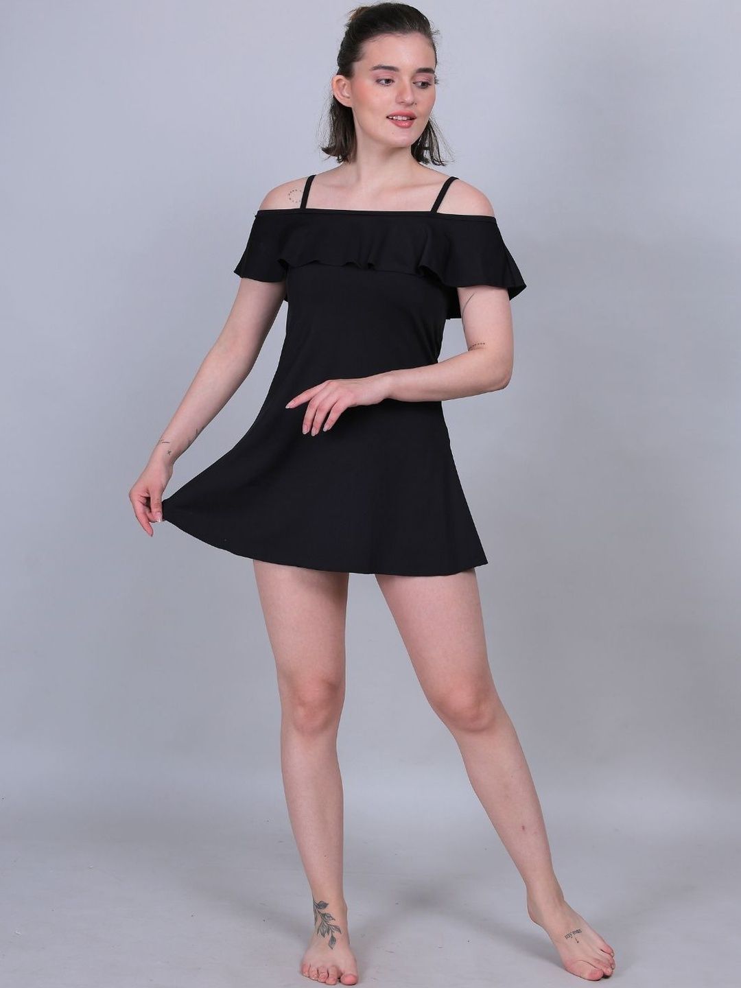MEGASKA Ruffled Shoulder Strap Neck Swimwear With Attached Shorts-picture-22