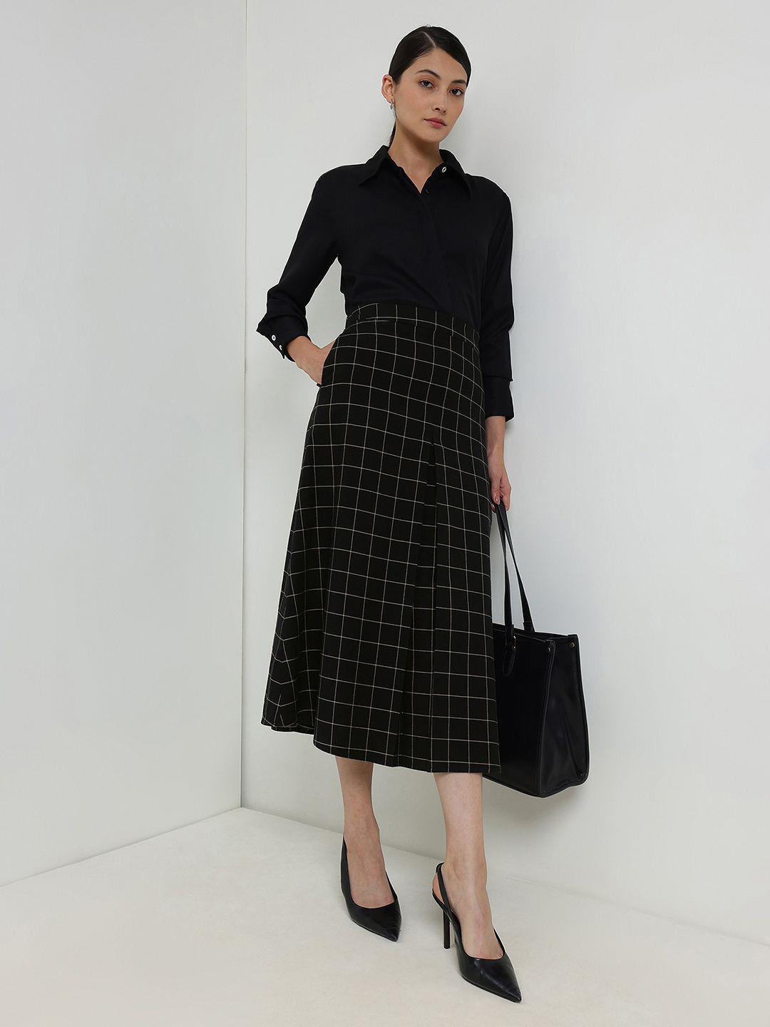 fable street FableStreet Women Checked Pure Cotton A-Line Midi Skirt-picture-12