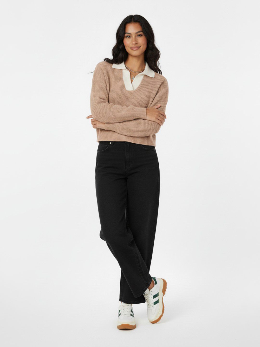 glitchez Ribbed Contrast Shirt Collar Pullover-picture-12