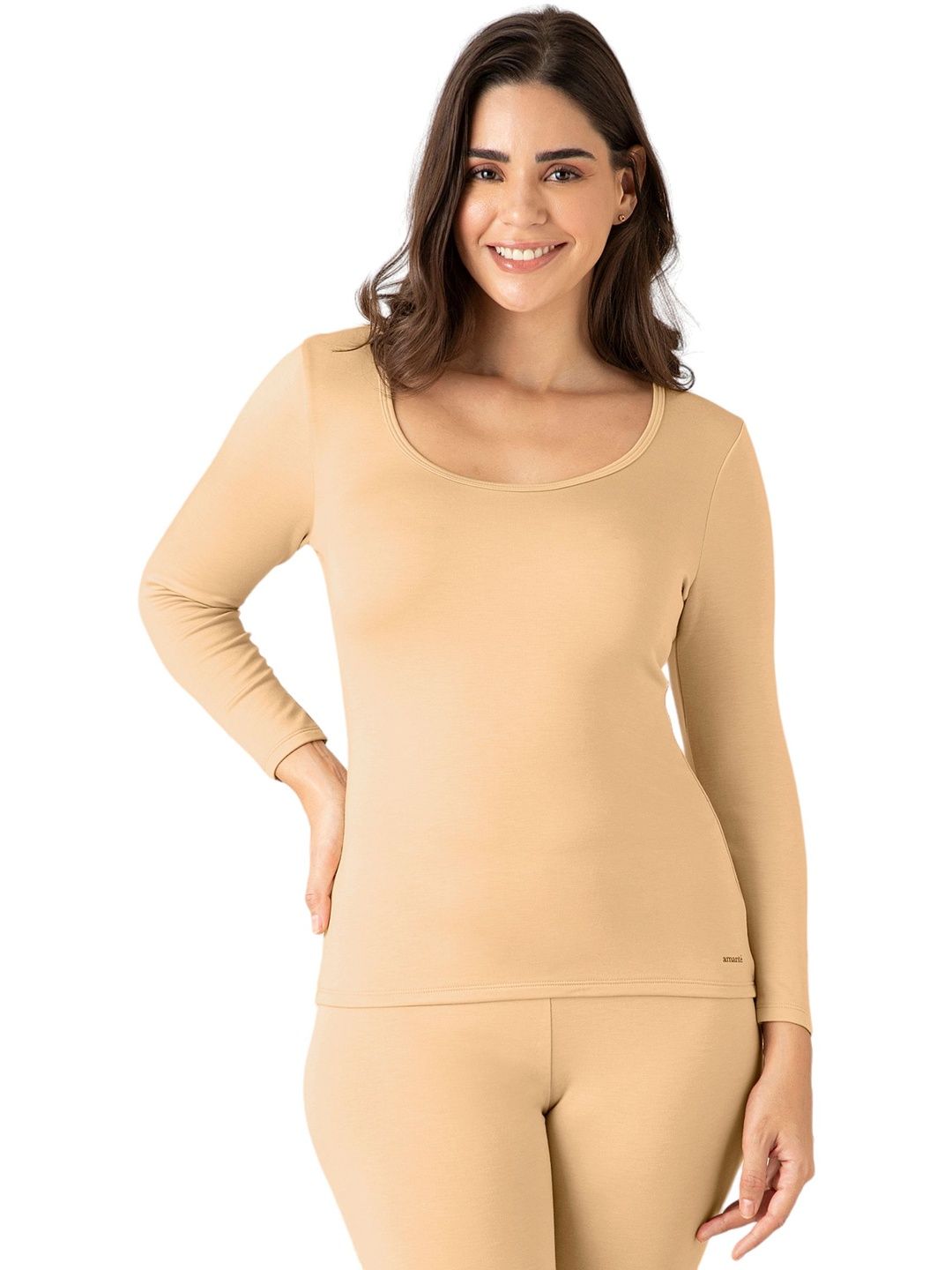 Amante Scoop Neck Solid Slim Fit Thermal Tops-picture-29