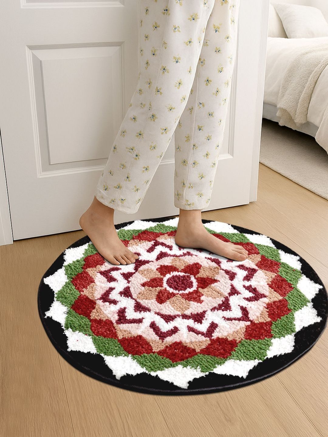 FABINALIV Green & Red Ethnic Anti-Skid Skin-Friendly Extra Soft Doormat-image-38