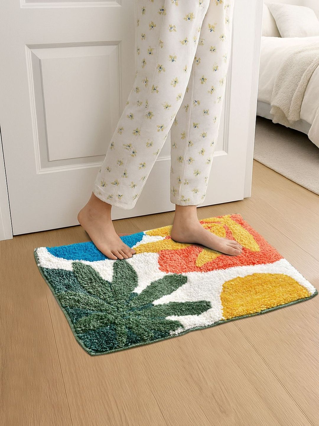FABINALIV Green & Yellow Floral Anti-Skid Skin-Friendly Extra Soft Doormat-picture-38