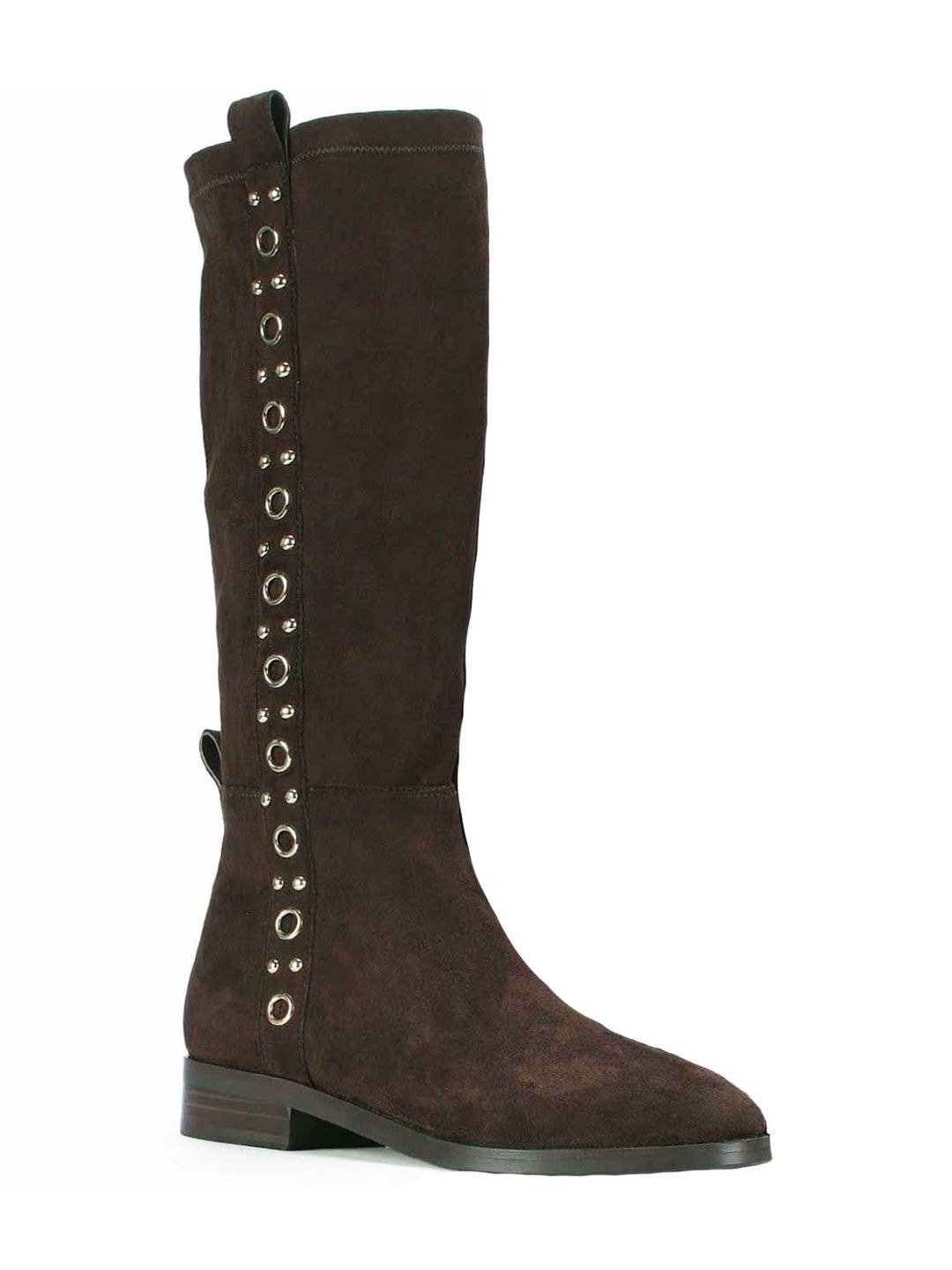 SaintG Womens Eyelets Brown Stretch Suede Long Boots-image-5