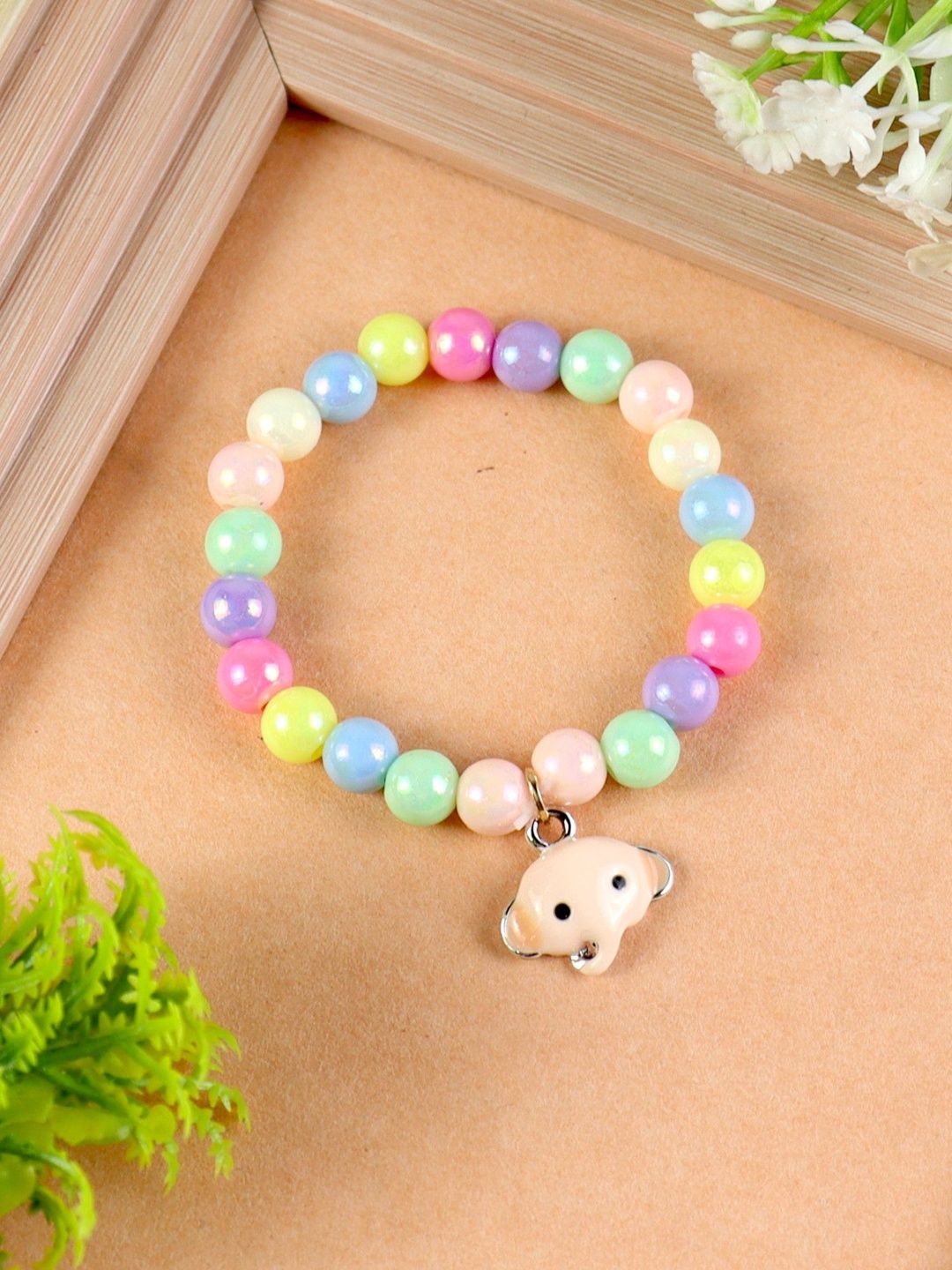 Asthetika Kids Girls Stones Studded & Beaded Elephant Charm Elasticated Bracelet-picture-27