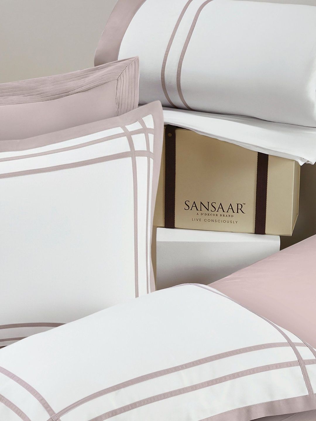 SANSAAR A DDECOR BRAND LIVE CONSCIOUSLY White Printed 7Pcs Cotton Double Queen Bedding Set-image-5