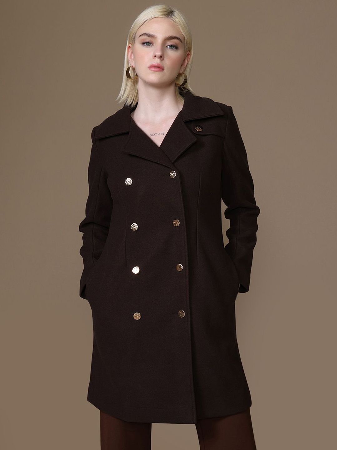Kazo Women Notched Lapel Collar Double-Breasted Overcoat-picture-39