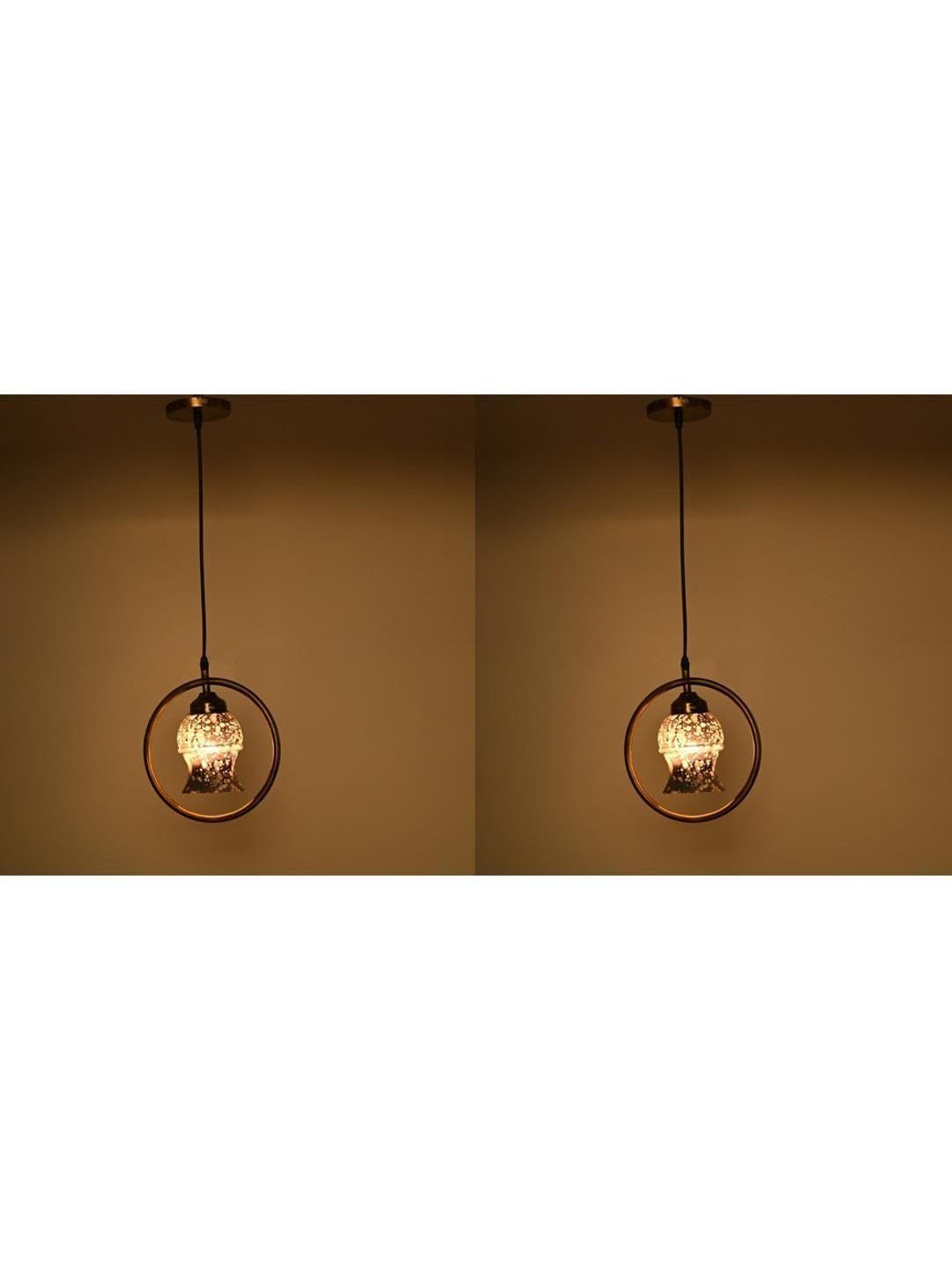 1ST TIME Brown & Gold-Toned 2 Pieces Printed Bell Shaped Hanging Ceiling Lamps-picture-33
