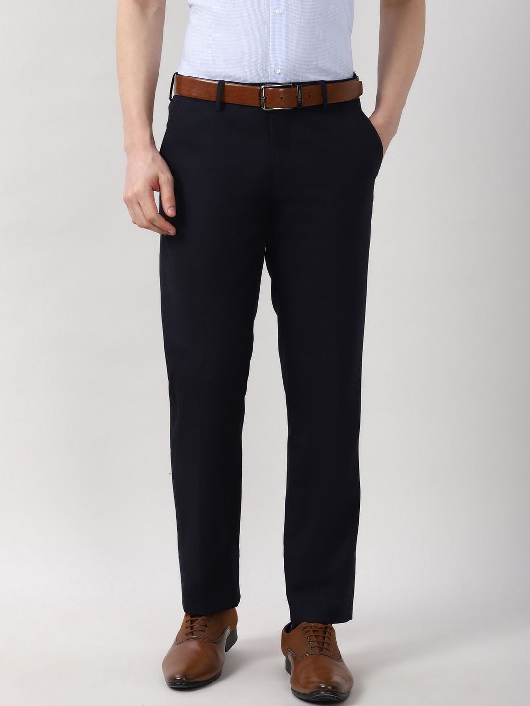 Peter England Elite Men Solid Slim Fit Formal Trousers-picture-19