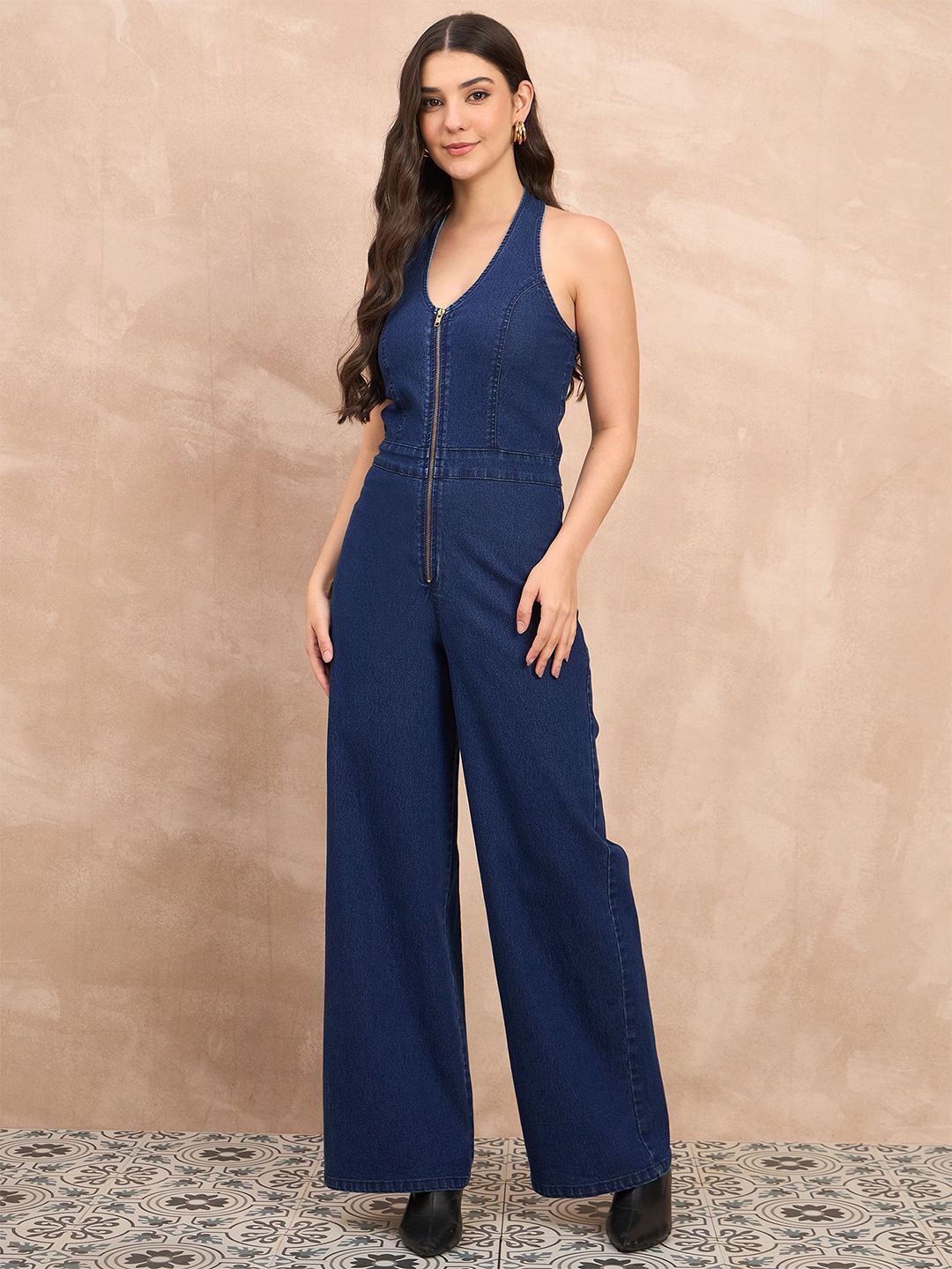 all about you Women Denim Halter Neck Sleeveless Front Zipped Medium Wash jumpsuit-picture-17