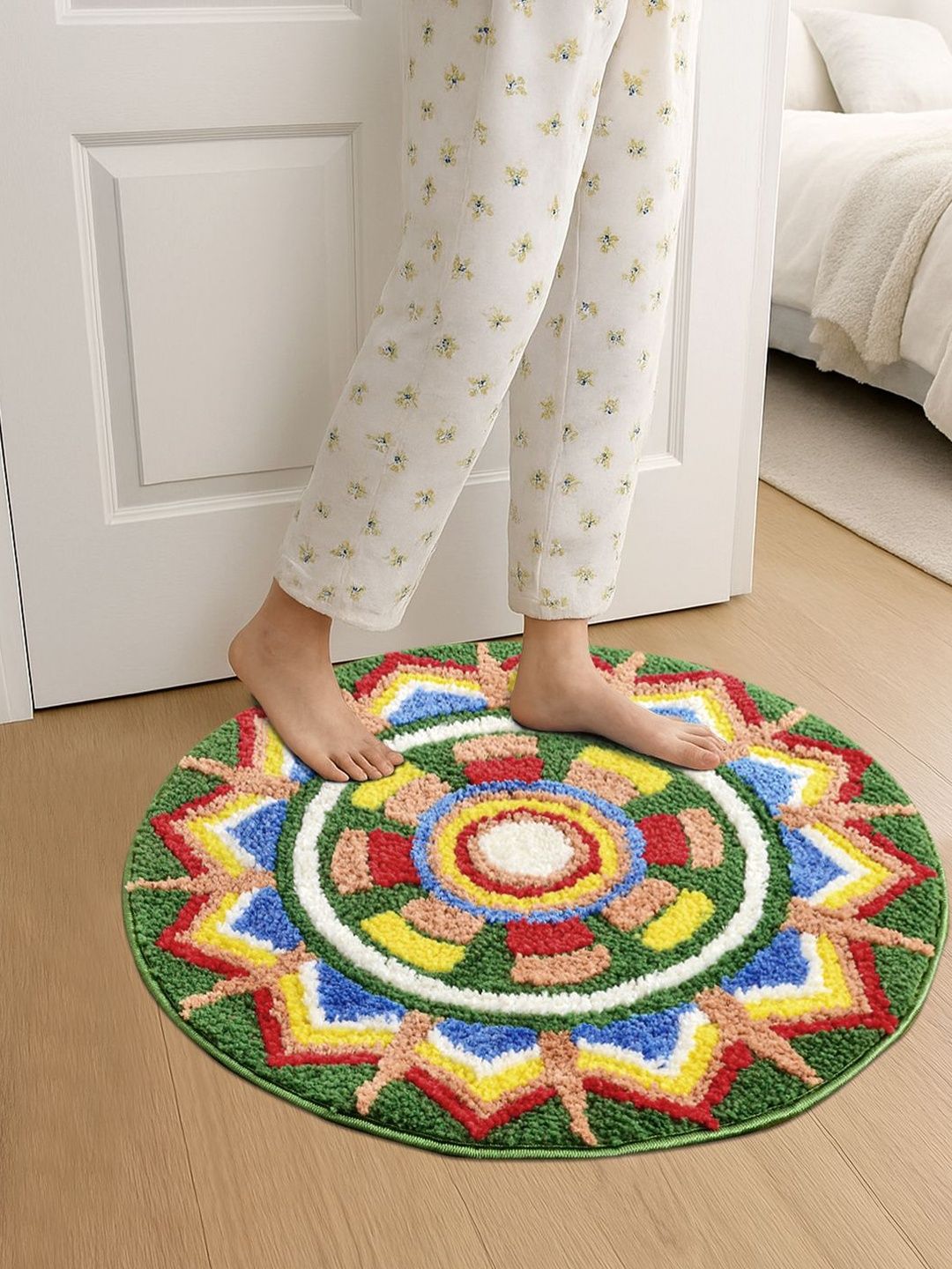 FABINALIV Yellow & Green Ethnic Anti-Skid Skin-Friendly Extra Soft Doormat-image-21