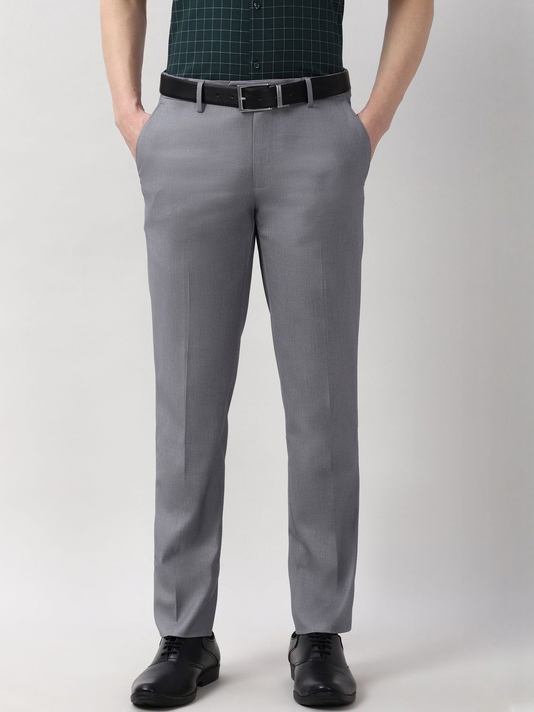 Peter England Elite Men Solid Slim Fit Trousers-picture-25