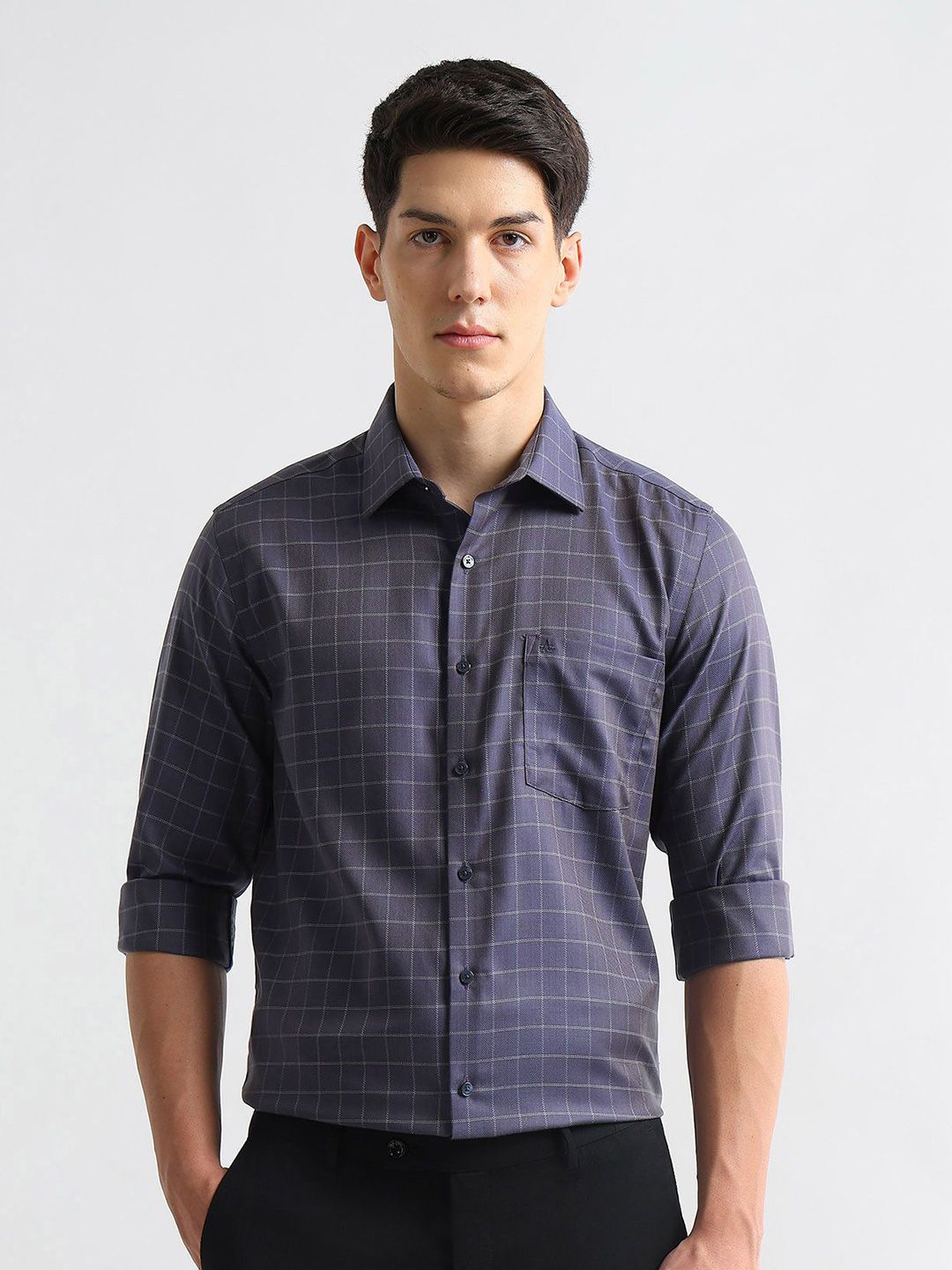Arrow Men Windowpane Checked Auto Press Pure Cotton Formal Shirt-image-39