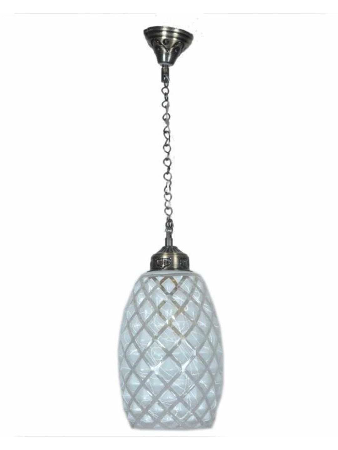 1ST TIME White & Silver-Toned Textured Bell Shaped Hanging Ceiling Lamp-image-17
