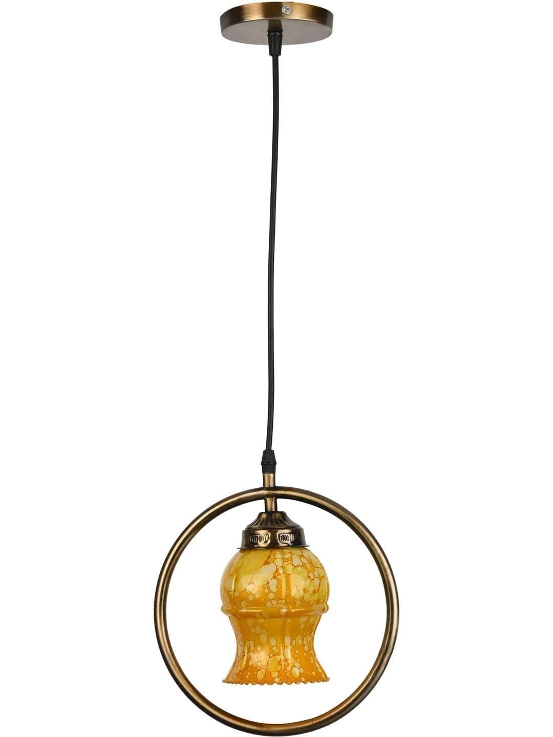 1ST TIME Yellow & Gold-Toned Printed Bell Shaped Hanging Ceiling Lamp-picture-23