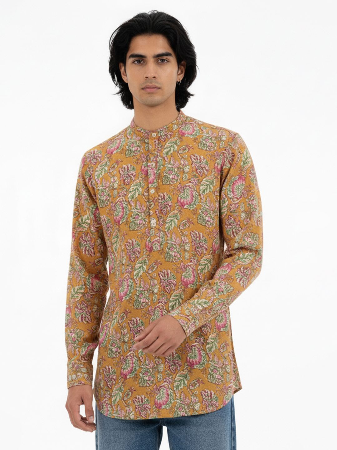 Anouk Rustic Floral Printed Band Collar Straight Kurta-picture-19