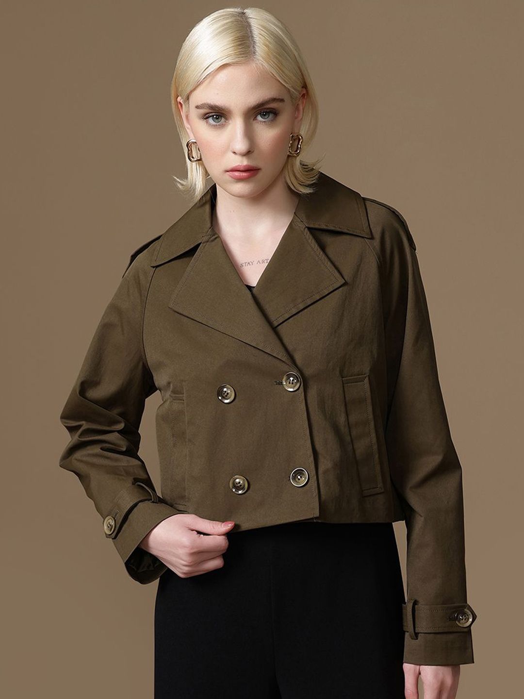 Kazo Women Lapel Collar Long Sleeves Crop Open Front Jacket-picture-19
