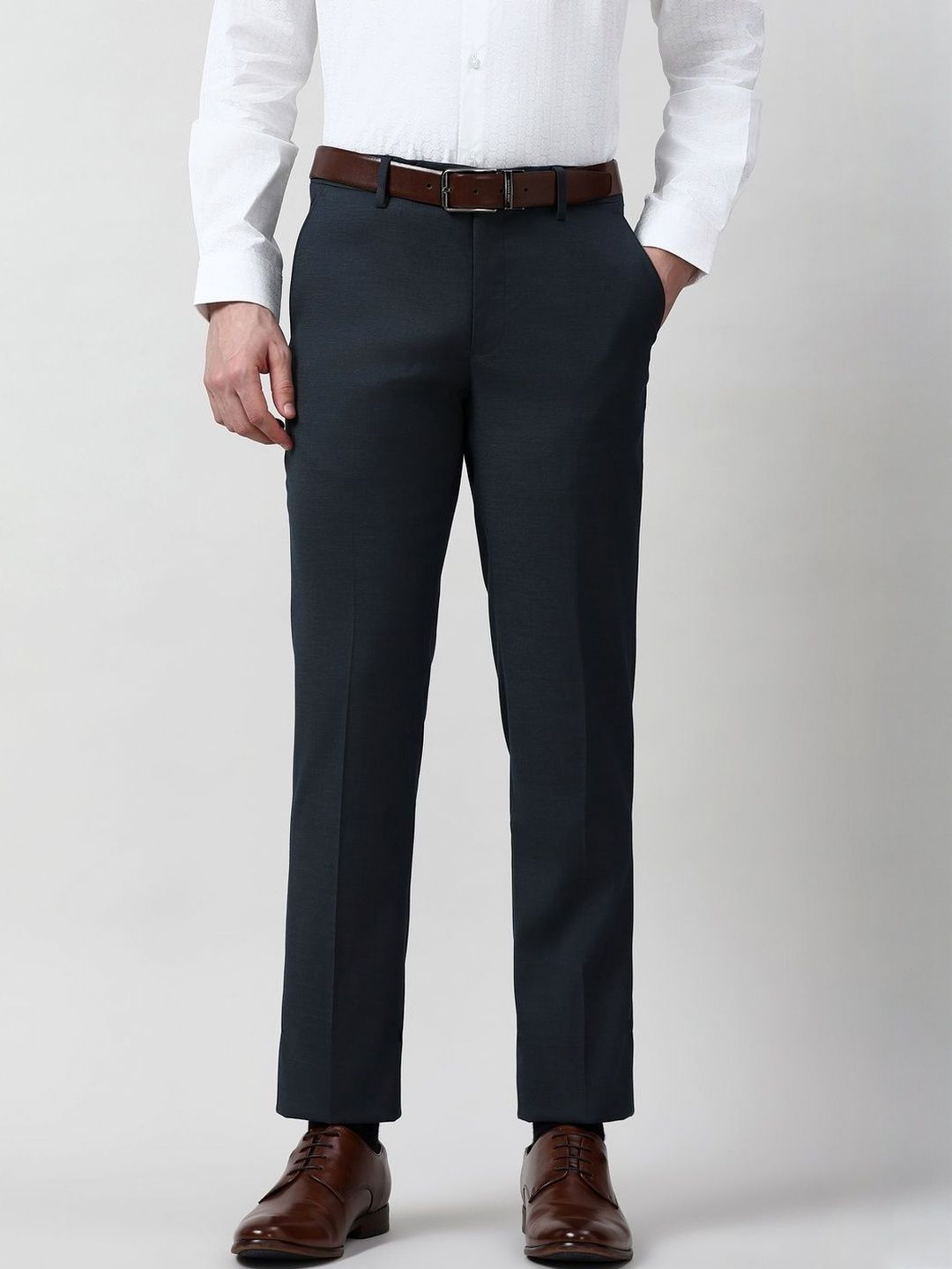 Peter England Elite Men Solid Slim Fit Mid-Rise Formal Trousers-picture-18