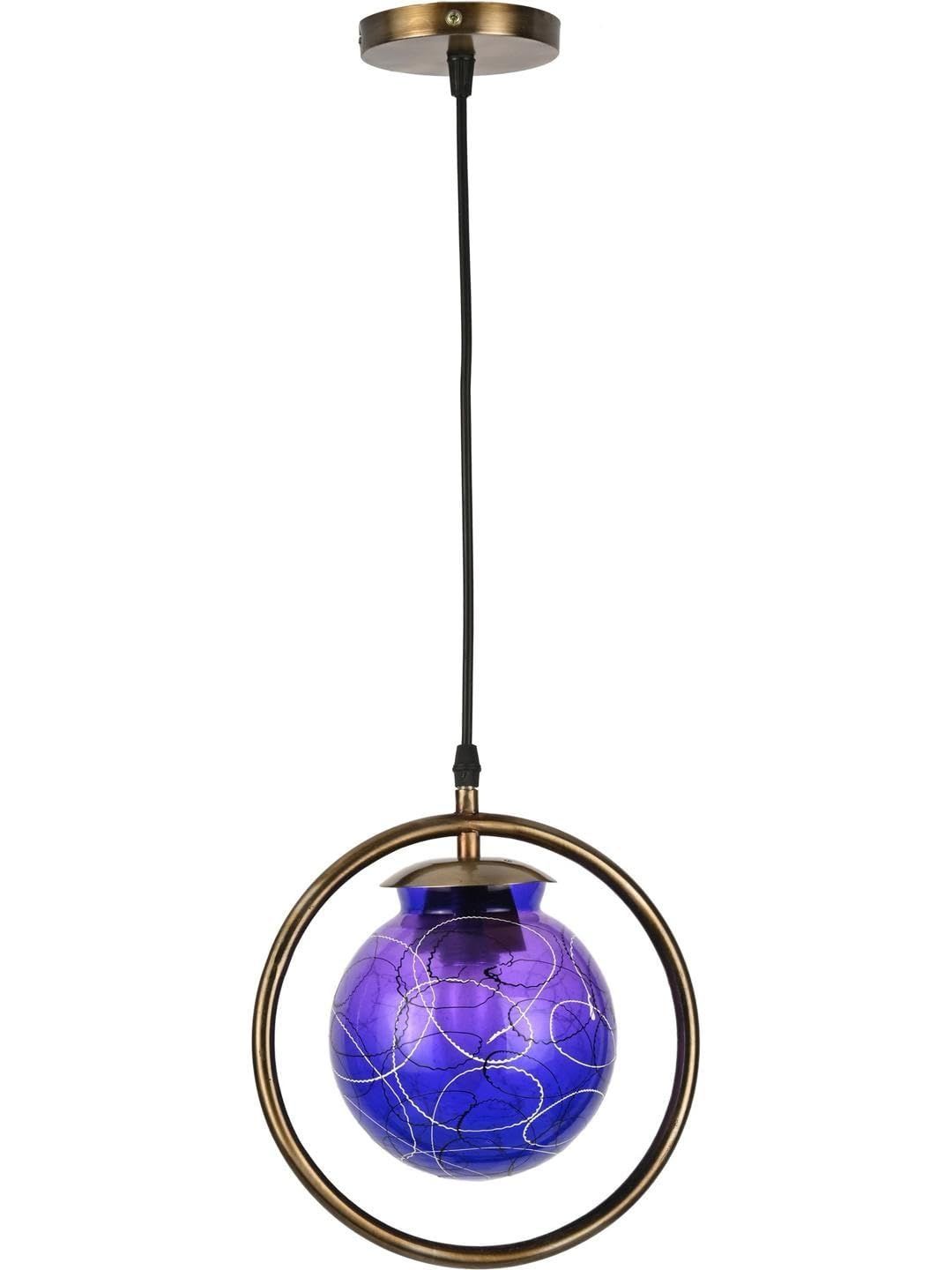 1ST TIME Blue & Gold-Toned Printed Spherical Shaped Hanging Ceiling Lamp-picture-42