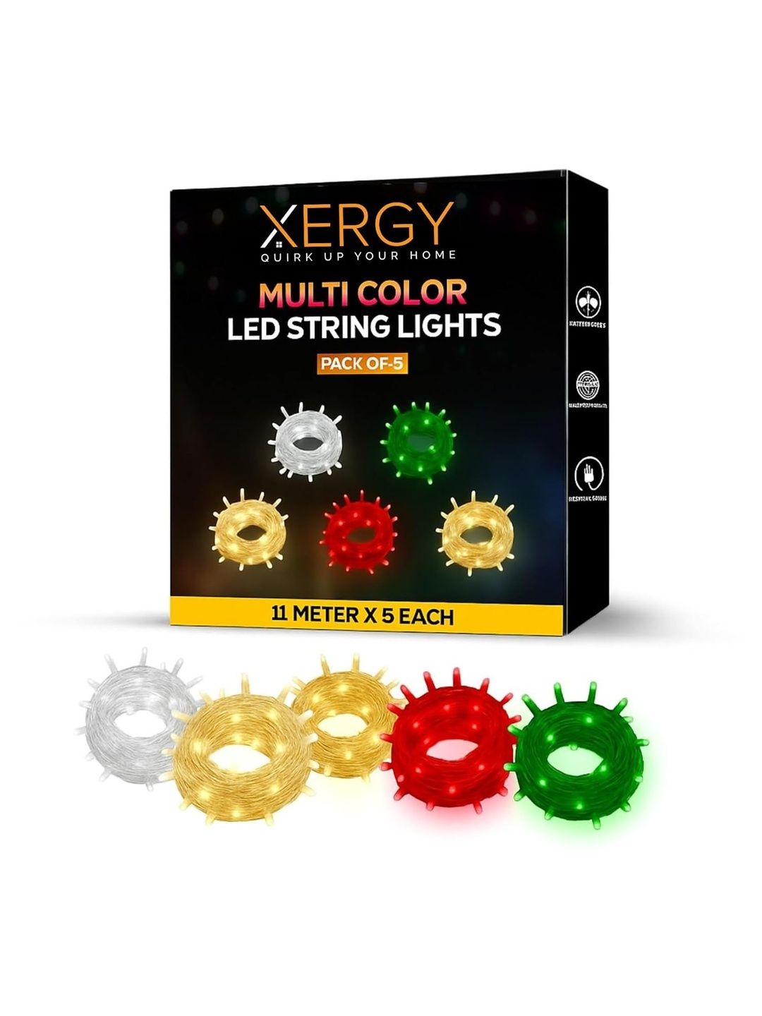 XERGY Pack Of 5 LED String Ladi Lights Multicolor Decorative Fairy Lights -11M Each-picture-19