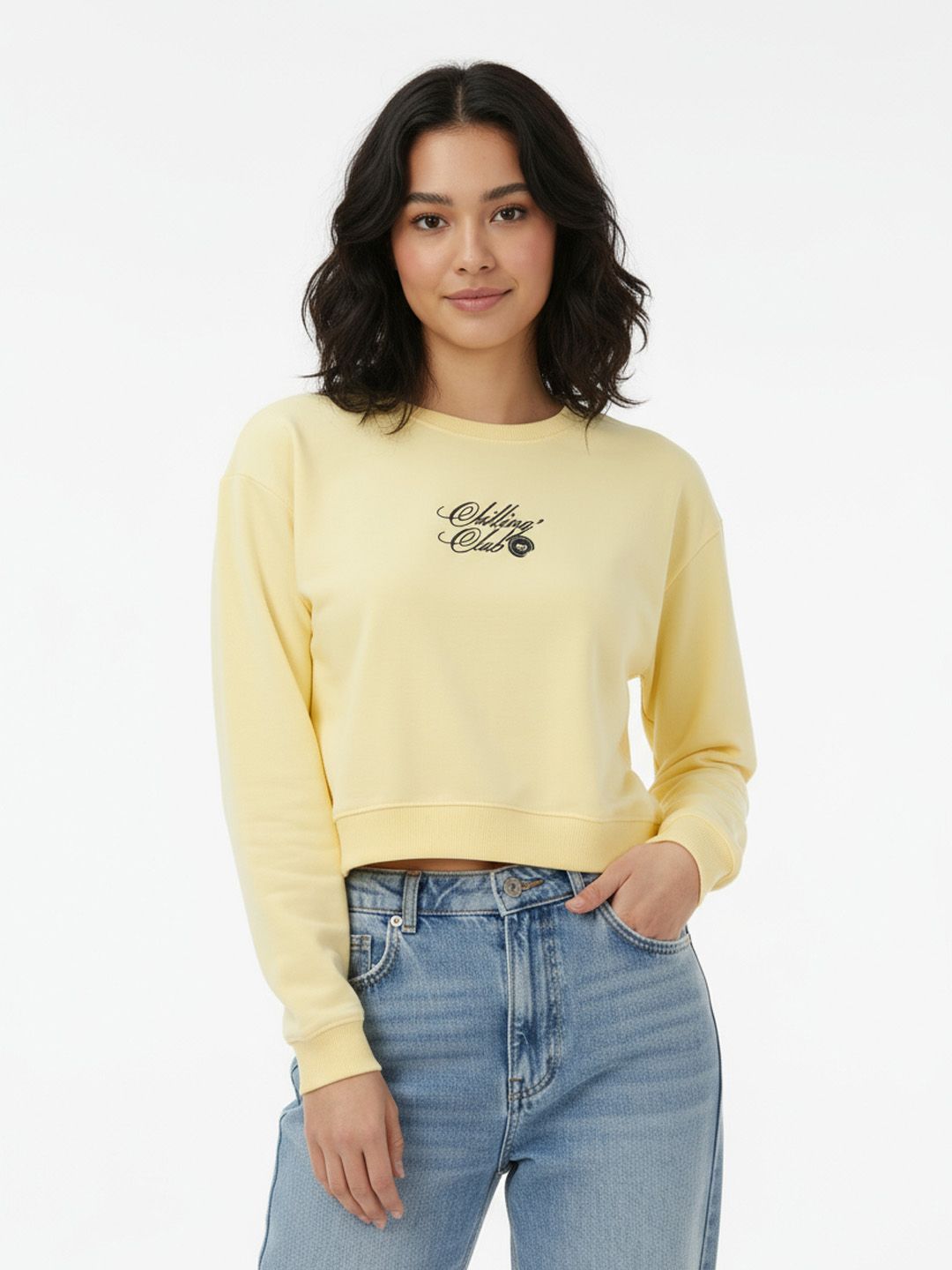 glitchez Typography Printed Round Neck Crop Pullover-picture-16
