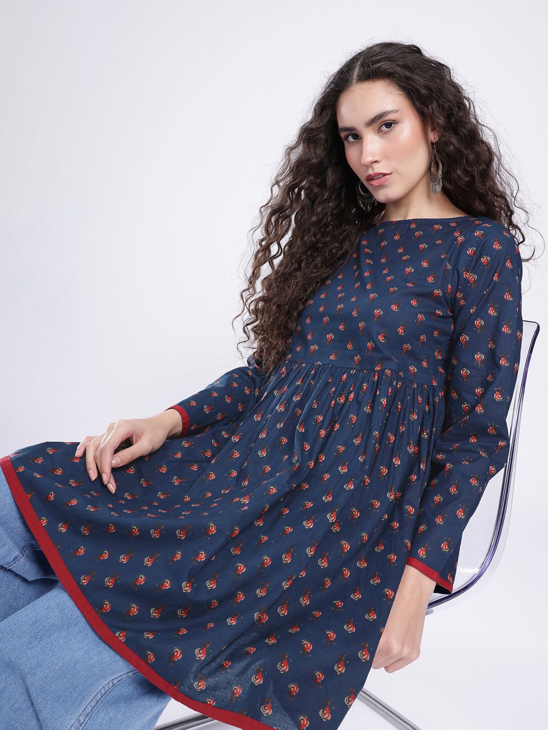 fusion by glitchez Floral Printed A-Line Kurti-picture-23