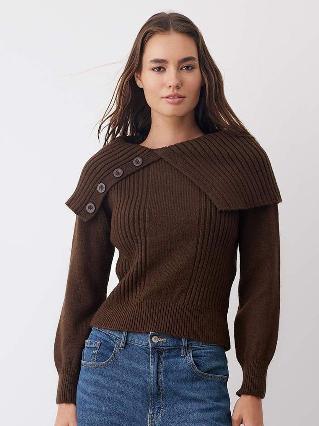 Trendyol Women Ribbed Boat Neck Button Detail Pullover-picture-18