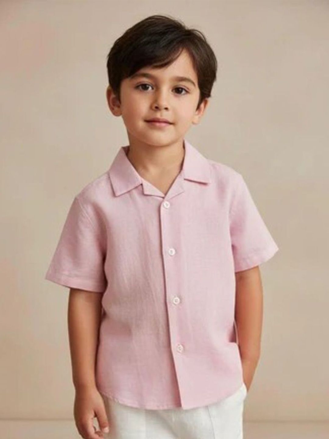 Short Kicks Boys Comfort Fit Solid Cuban Collar Cotton Casual Shirt-picture-36