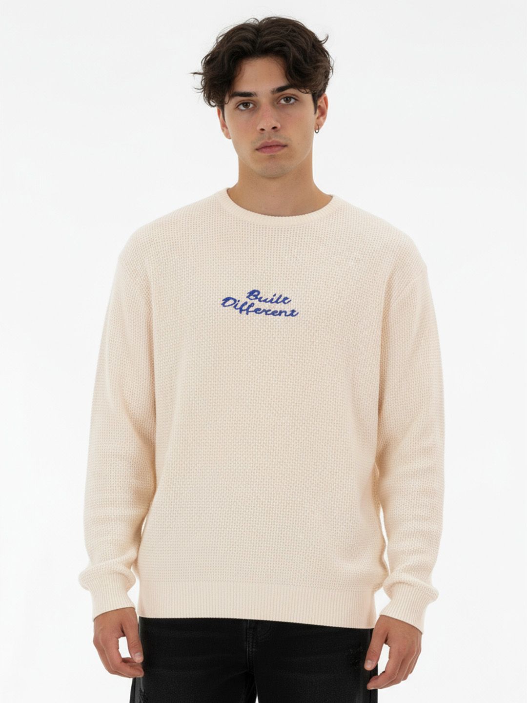 glitchez Typography Embroidered Detail Waffle Knit Pullover-picture-15