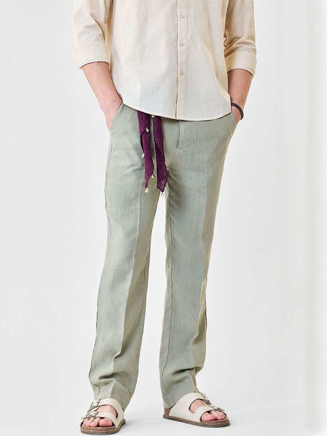 Snitch Men Textured Straight Fit Regular Trousers-picture-30