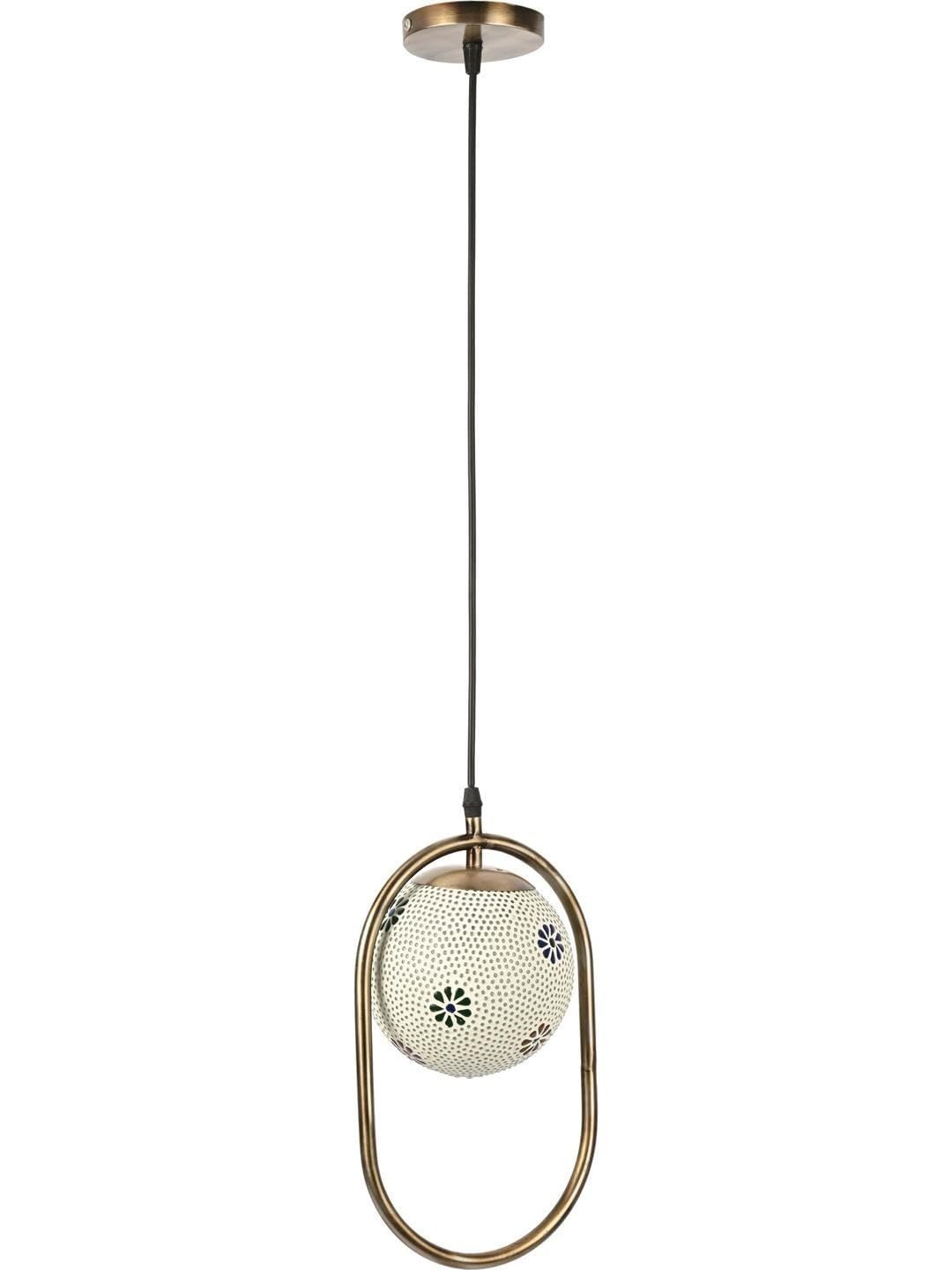 1ST TIME White And Gold Toned Textured Spherical Shaped Ceiling Lamp-picture-2