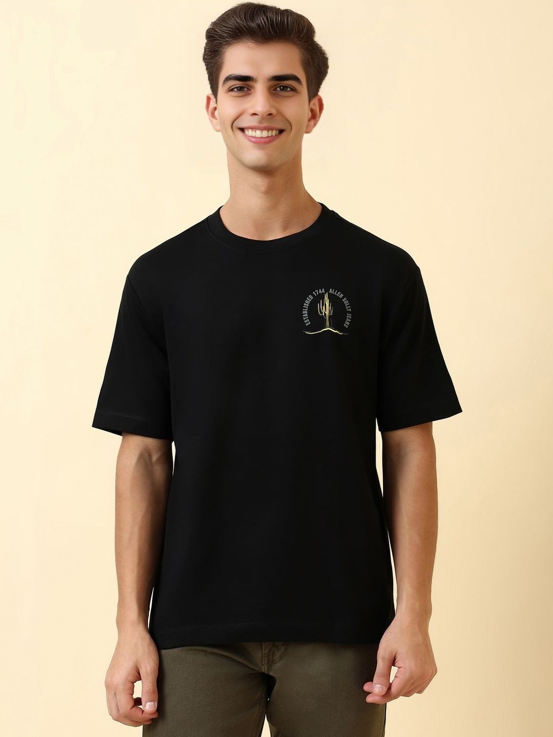 Allen Solly Graphic Printed Crew Neck Short Sleeves Oversized Fit Pure Cotton T-shirt-image-47