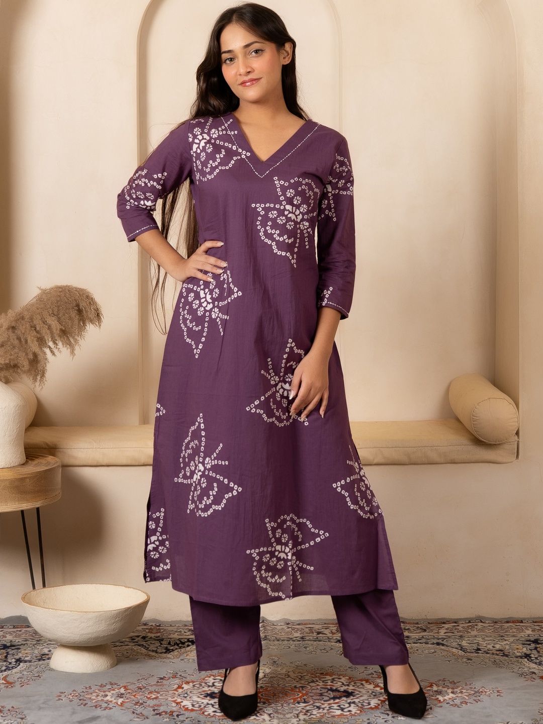 SHIVARA Women Ethnic Motifs Printed Regular Pure Cotton Kurta with Trousers-picture-30