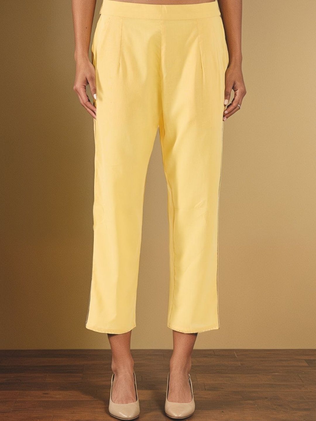 Taneira Women Cotton Comfort Pleated Mid-Rise Trousers-picture-42