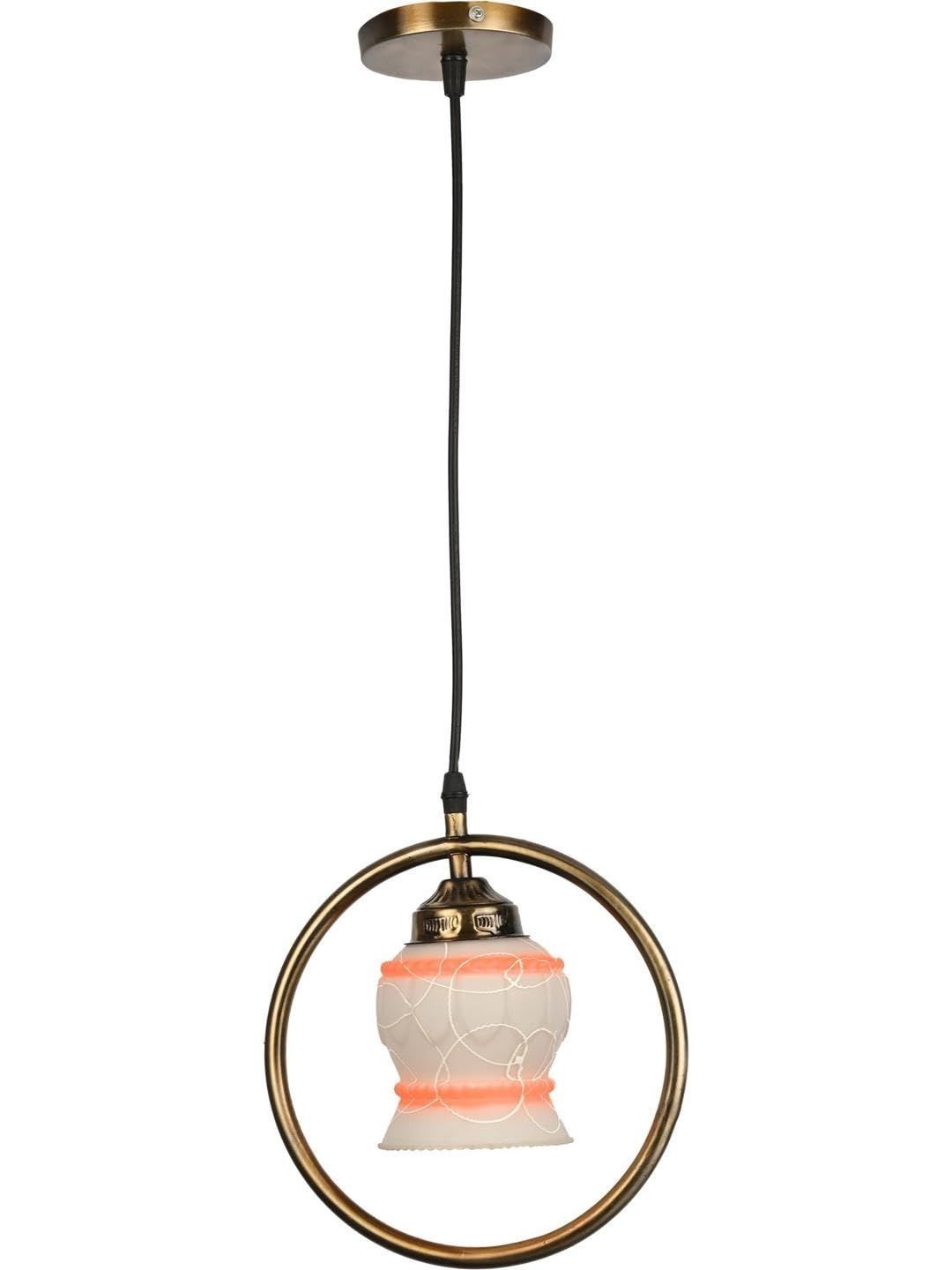 1ST TIME White & Orange Textured Bell Shaped Hanging Ceiling Lamp-image-47