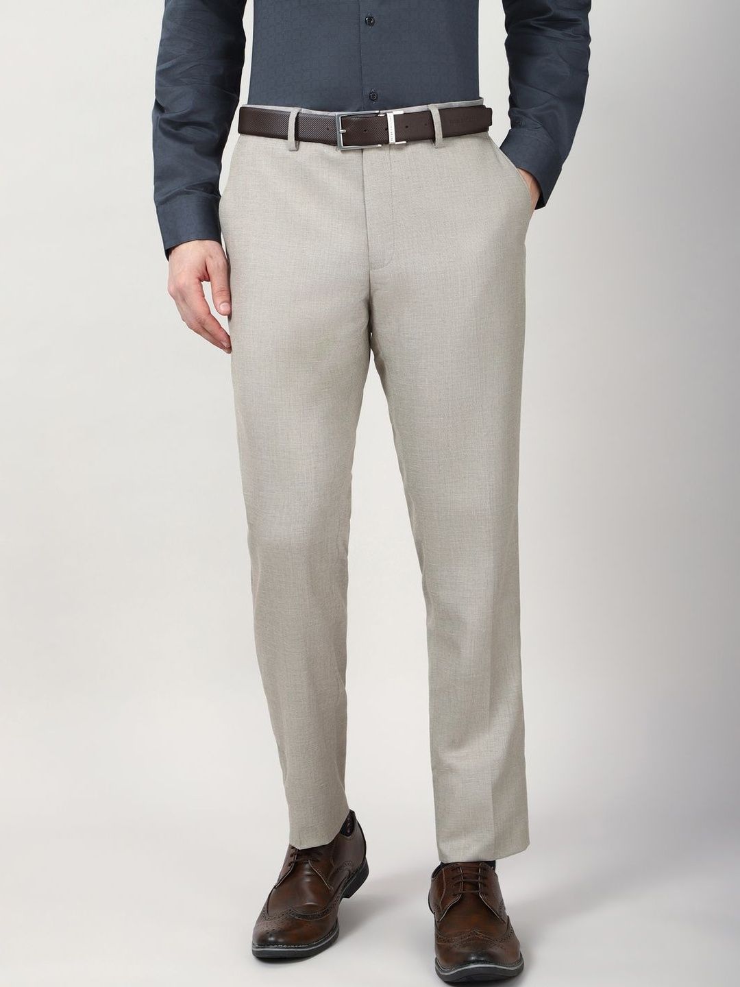 Peter England Elite Men Solid Slim Fit Formal Trousers-picture-26