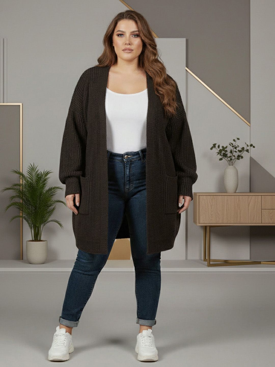 Sztori Spread Collar Woollen Longline Quilted Jacket-picture-15