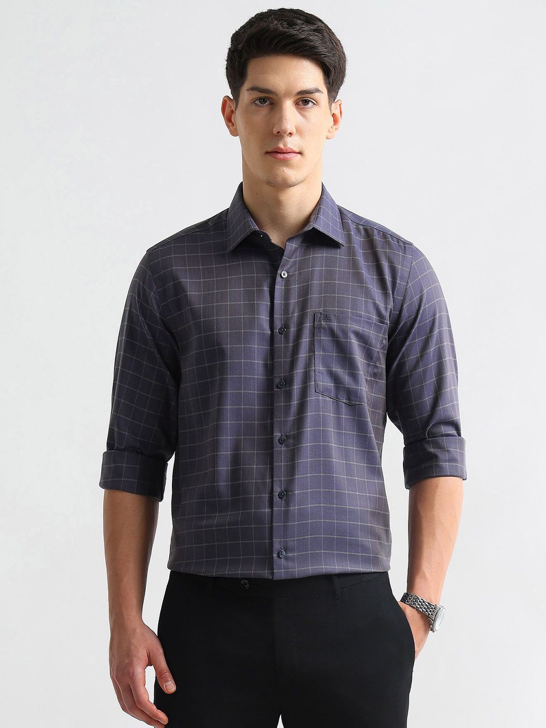 Arrow Men Windowpane Checked Auto Press Pure Cotton Formal Shirt-picture-36