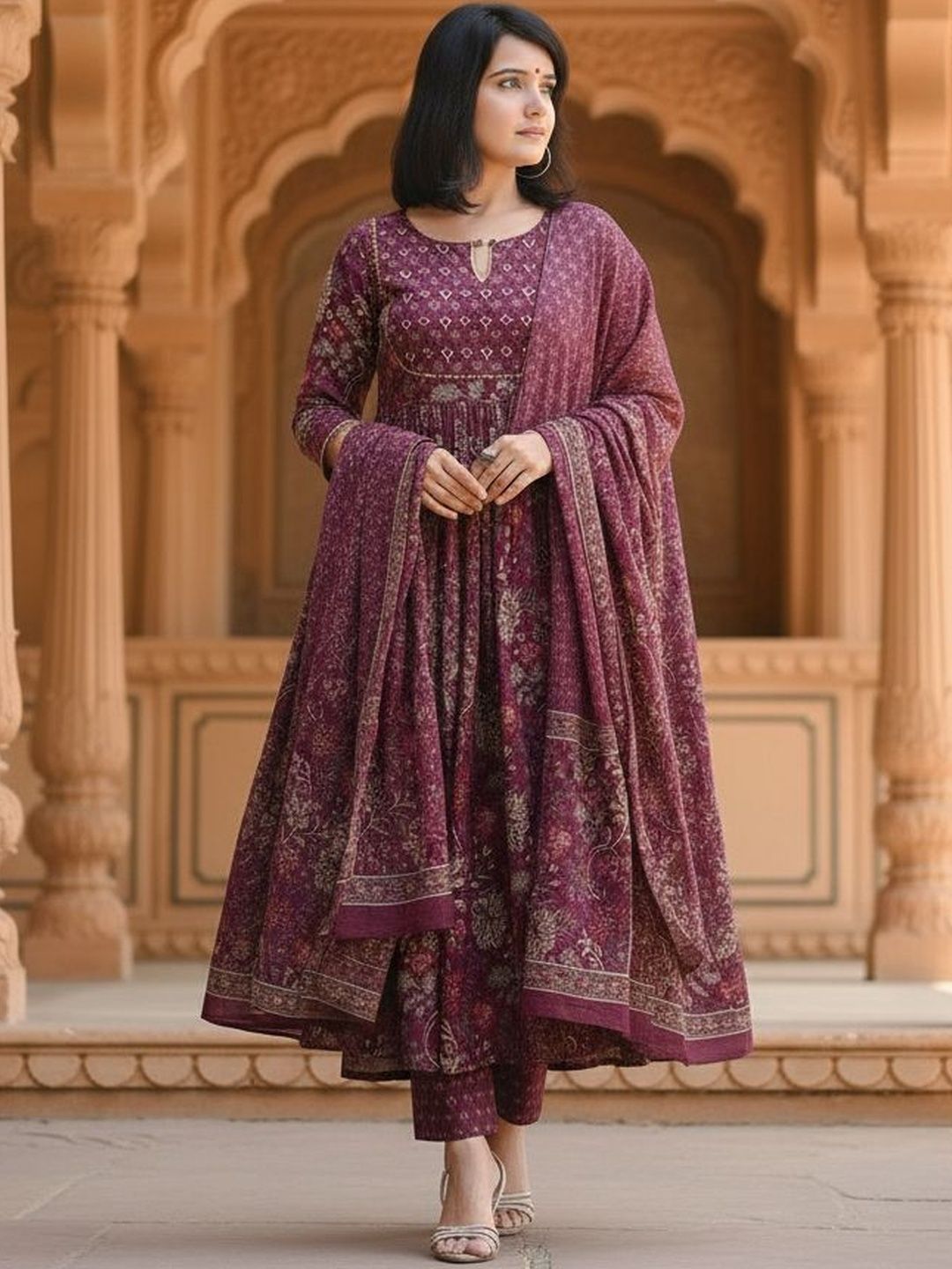 ARADHNA Women Ethnic Motifs Printed Empire Kurta with Trousers & With Dupatta-picture-47