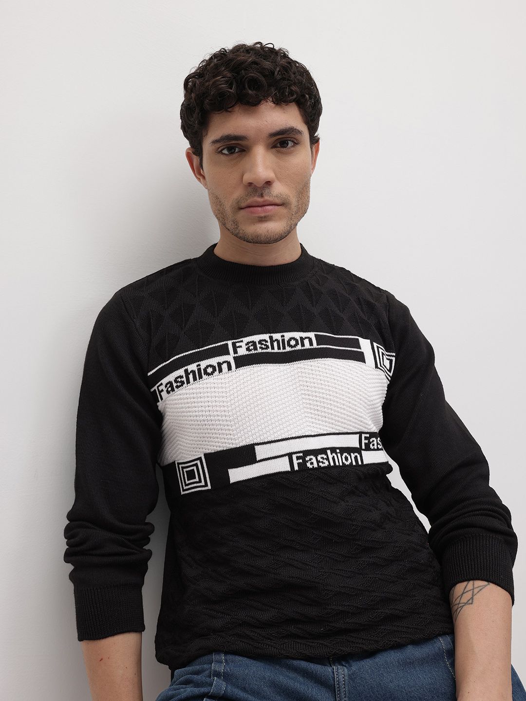 The Roadster Life Co. Colourblocked Woolen Pullover with Typography Detail-picture-35