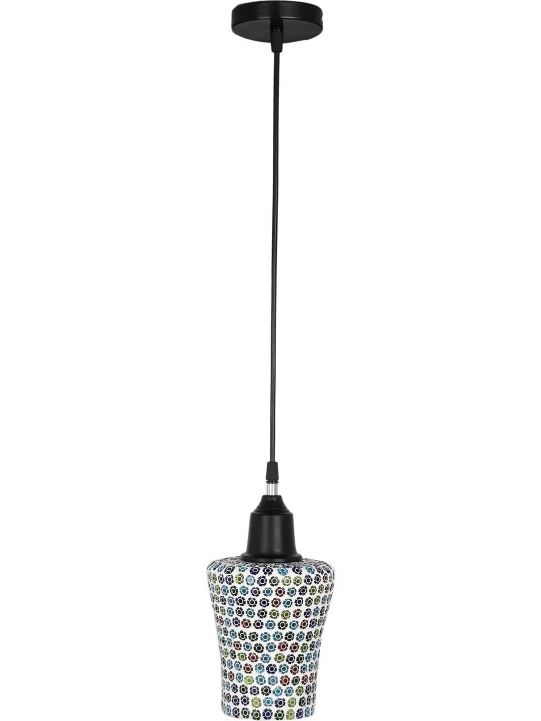 1ST TIME White & Blue Textured Bell Shaped Hanging Ceiling Lamp-image-32