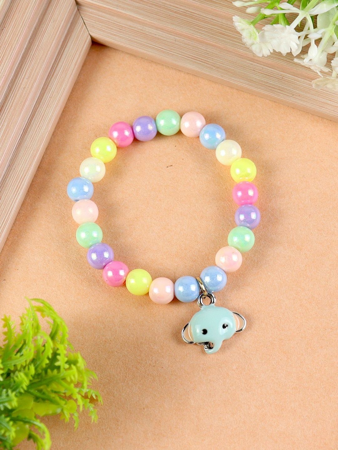 Asthetika Kids Girls Stones Studded & Beaded Elephant Charm Elasticated Bracelet-image-30