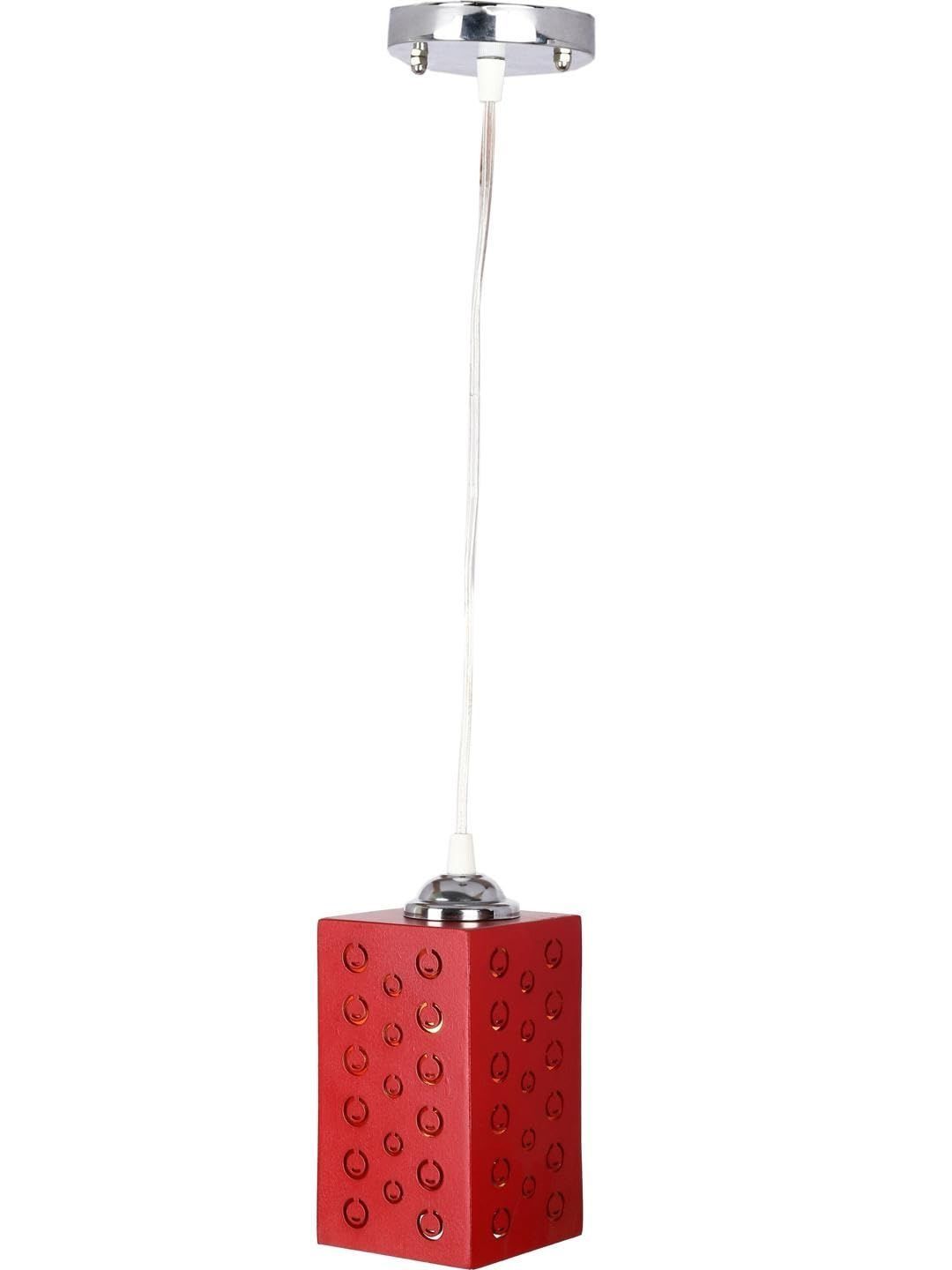 1ST TIME Red & Silver-Toned Textured Metal Rectangle Shaped Ceiling Lamp-picture-7
